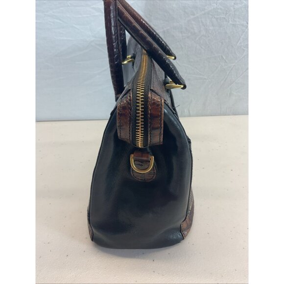 Brahmin Crandall Tuscan Leather Satchel Black Brown Croc - Picture 5 of 15